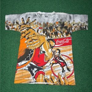 Vintage 90s Coca Cola Coke Basketball All Over Print AOP RARE Medium T Shirt
